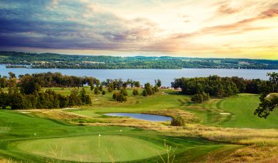 A breathtaking view of the course overlooking Rice Lake.