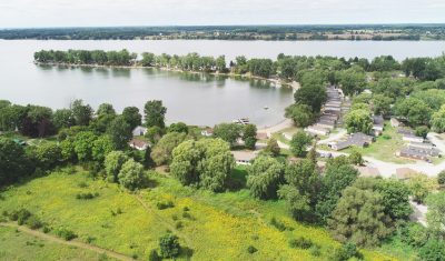 A birds-eye view of Cherry Beach Resort - featuring over 1200 feet of sandy beach!