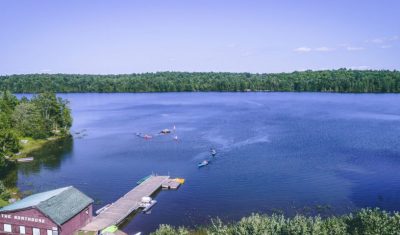 The picturesque Boathouse sits on the shores of Bonnie Lake