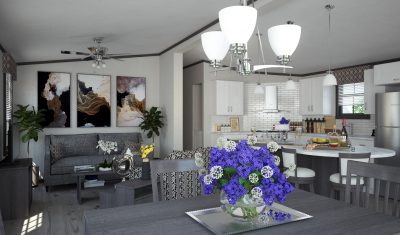 Interior Rendering of Kitchen/Dining Room Space.