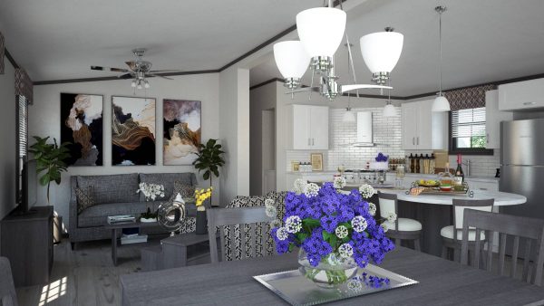 Interior Rendering of Kitchen/Dining Room Space.