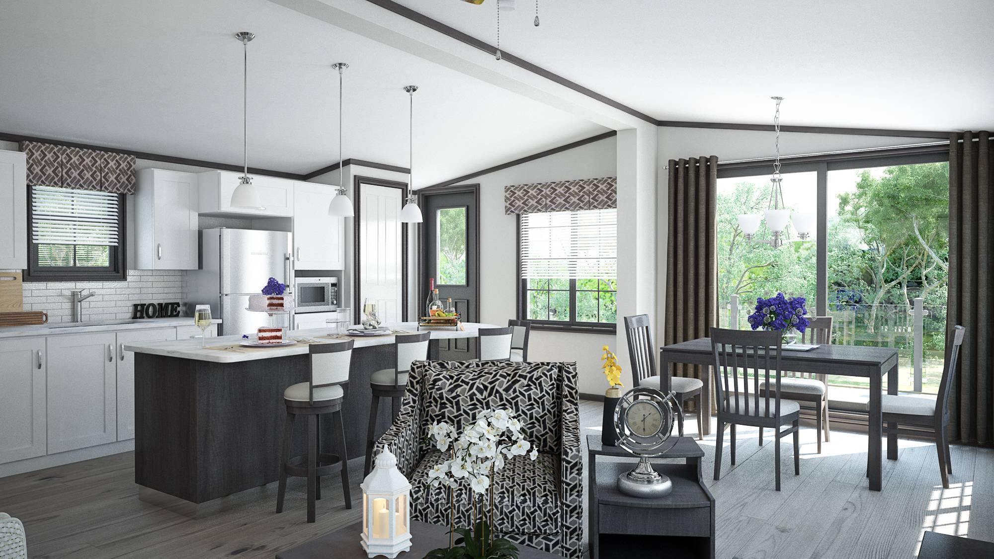 Interior Rendering of Kitchen/Dining Room Space.