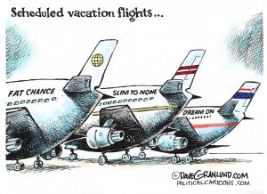 Scheduled Vacation Flights Cartoon Sketch