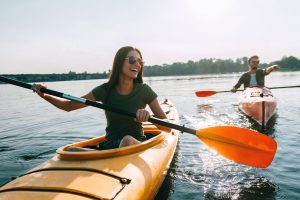 Enjoy a paddelboard, canoe or kayak trip around a pristine and quiet lake at the resort.